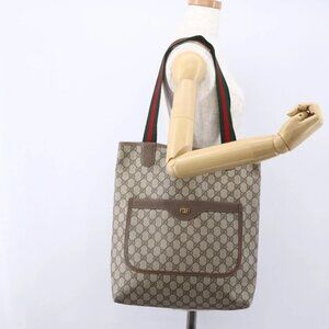 GUCCI GG Supreme Web Sherry Line Tote Bag PVC Beige Red 39 02 003 Auth 153072